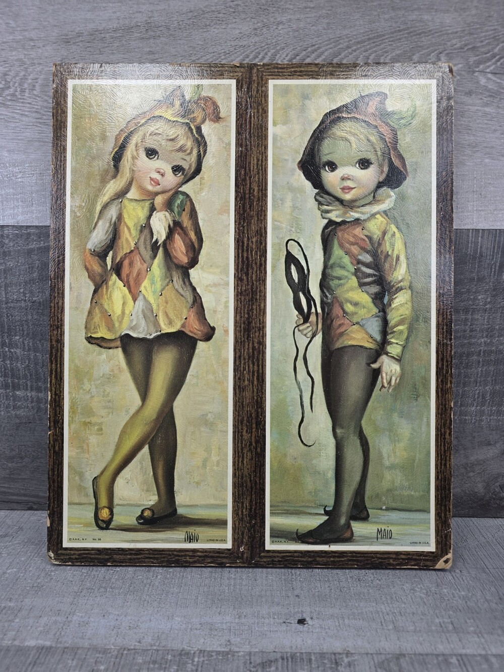 1960s MAIO Art Wall Decor Big Eyes Girl & Boy Harlequin Dancers MCM g49